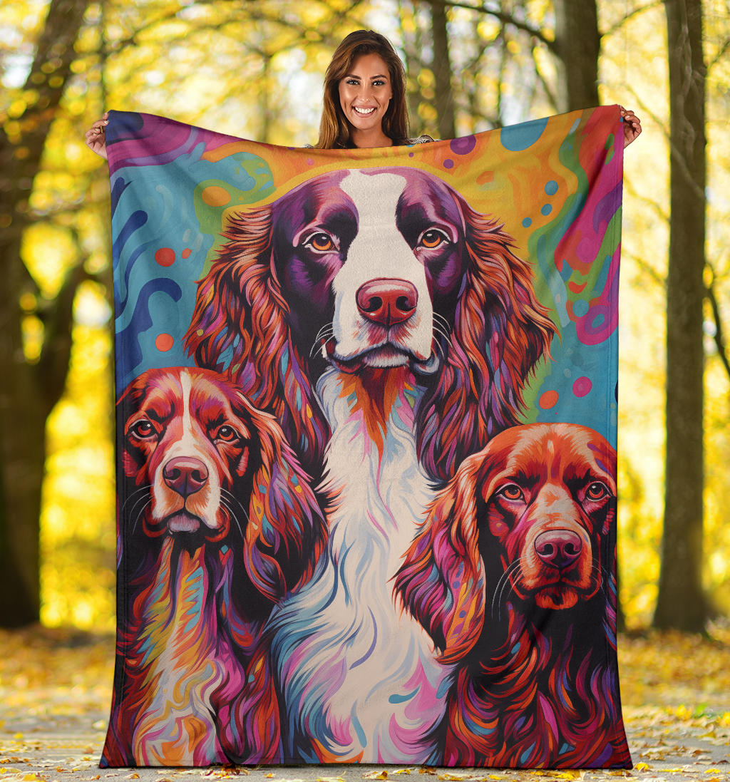 Welsh Springer Spaniel Blanket, Trippy Psychedelics Welsh Springer Spaniel Fleece Blanket, Welsh Springer Spaniel Throw Blanket, Welsh Springer Spaniel Gifts