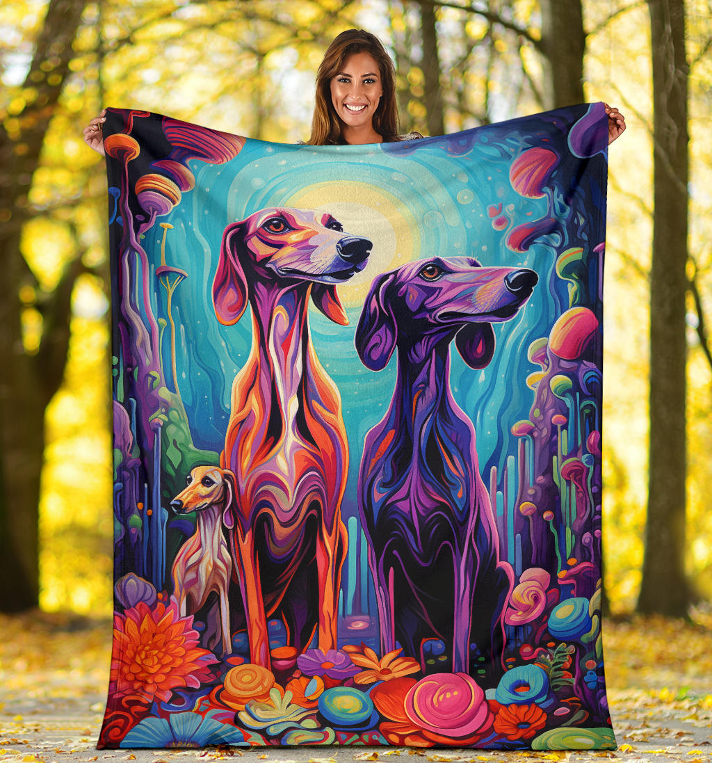 Saluki Blanket, Trippy Psychedelics Saluki Fleece Blanket, Saluki Throw Blanket, Saluki Gifts