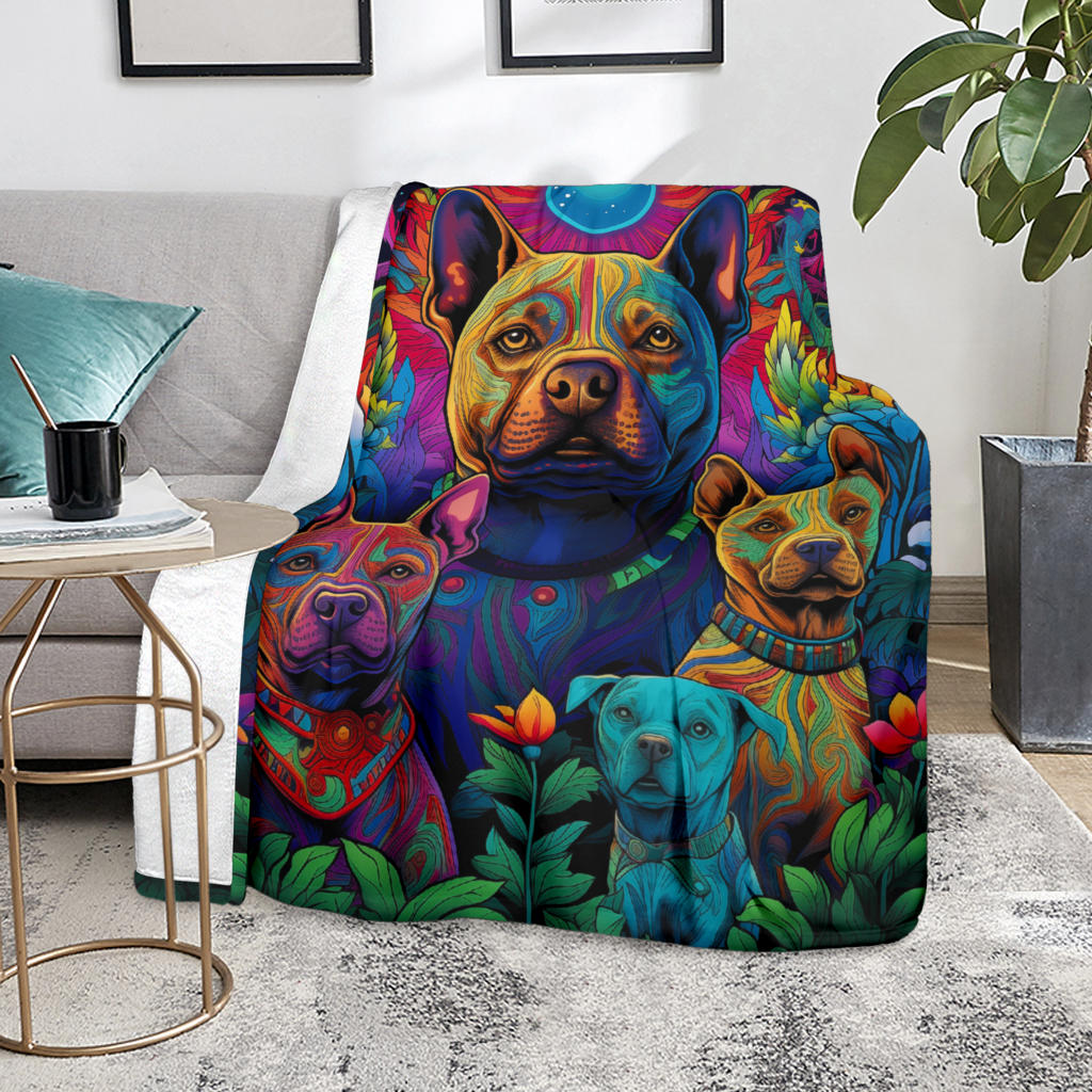 American Staffordshire Terrier Blanket, Trippy Psychedelics American Staffordshire Terrier Fleece Blanket, American Staffordshire Terrier Throw Blanket, American Staffordshire Terrier Gifts