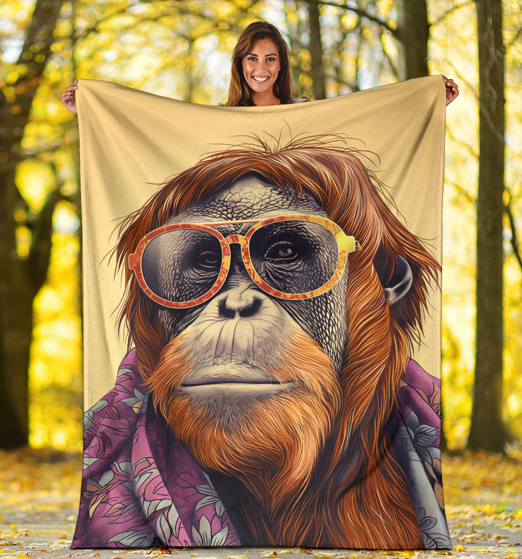 Orangutan animal Blanket, Trippy Psychedelics Orangutan animal Fleece Blanket, Orangutan animal Throw Blanket, Orangutan animal Gifts