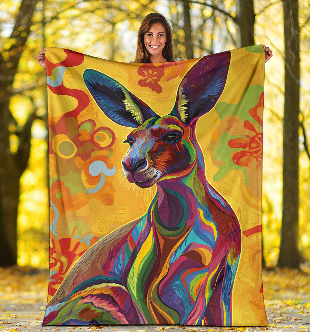 Kangaroo Blanket, Trippy Psychedelics Kangaroo Fleece Blanket, Kangaroo Throw Blanket, Kangaroo Gifts