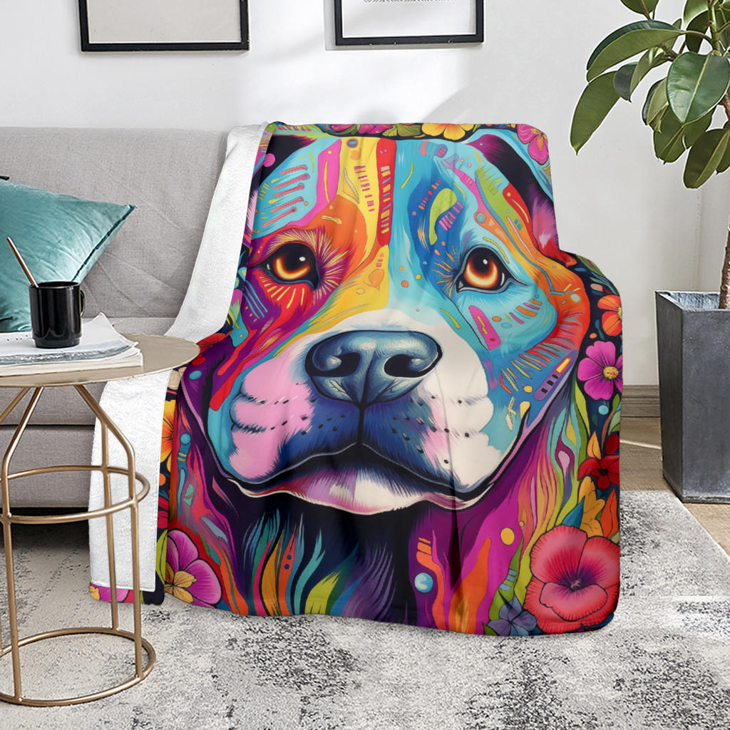 American Staffordshire Terrier Blanket, Trippy Psychedelics American Staffordshire Terrier Fleece Blanket, American Staffordshire Terrier Throw Blanket, American Staffordshire Terrier Gifts