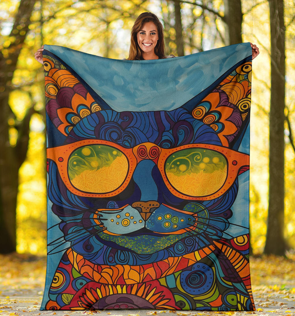 Manx cat Blanket, Trippy Psychedelics Manx cat Fleece Blanket, Manx cat Throw Blanket, Manx cat Gifts