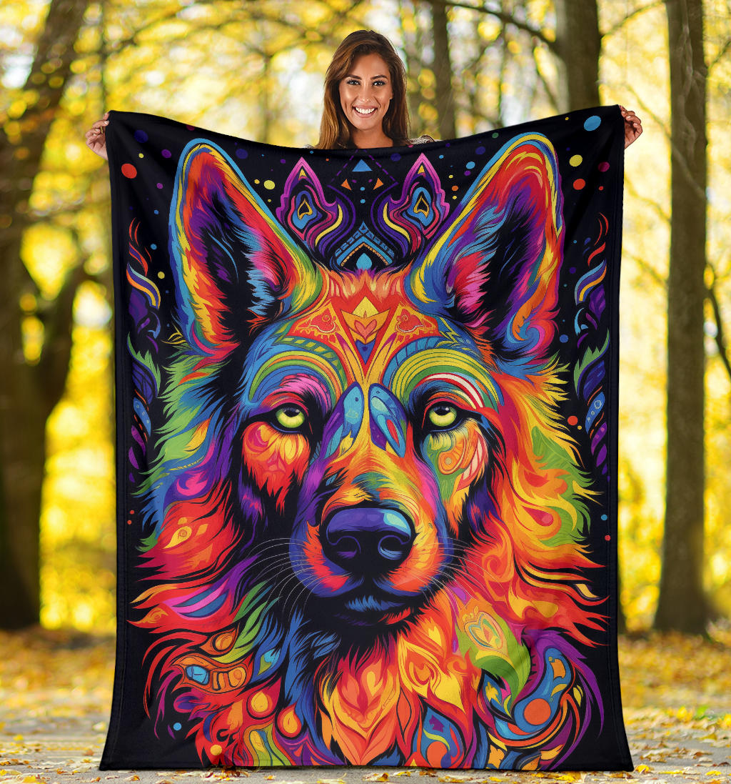 Trippy Psychedelics German Shepherd Blanket, German Shepherd Throw Blanket, German Shepherd Fleece Blanket, German Shepherd Gifts