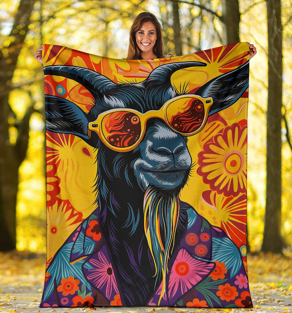 Goat Blanket, Trippy Psychedelics Goat Fleece Blanket, Goat Throw Blanket, Goat Gifts