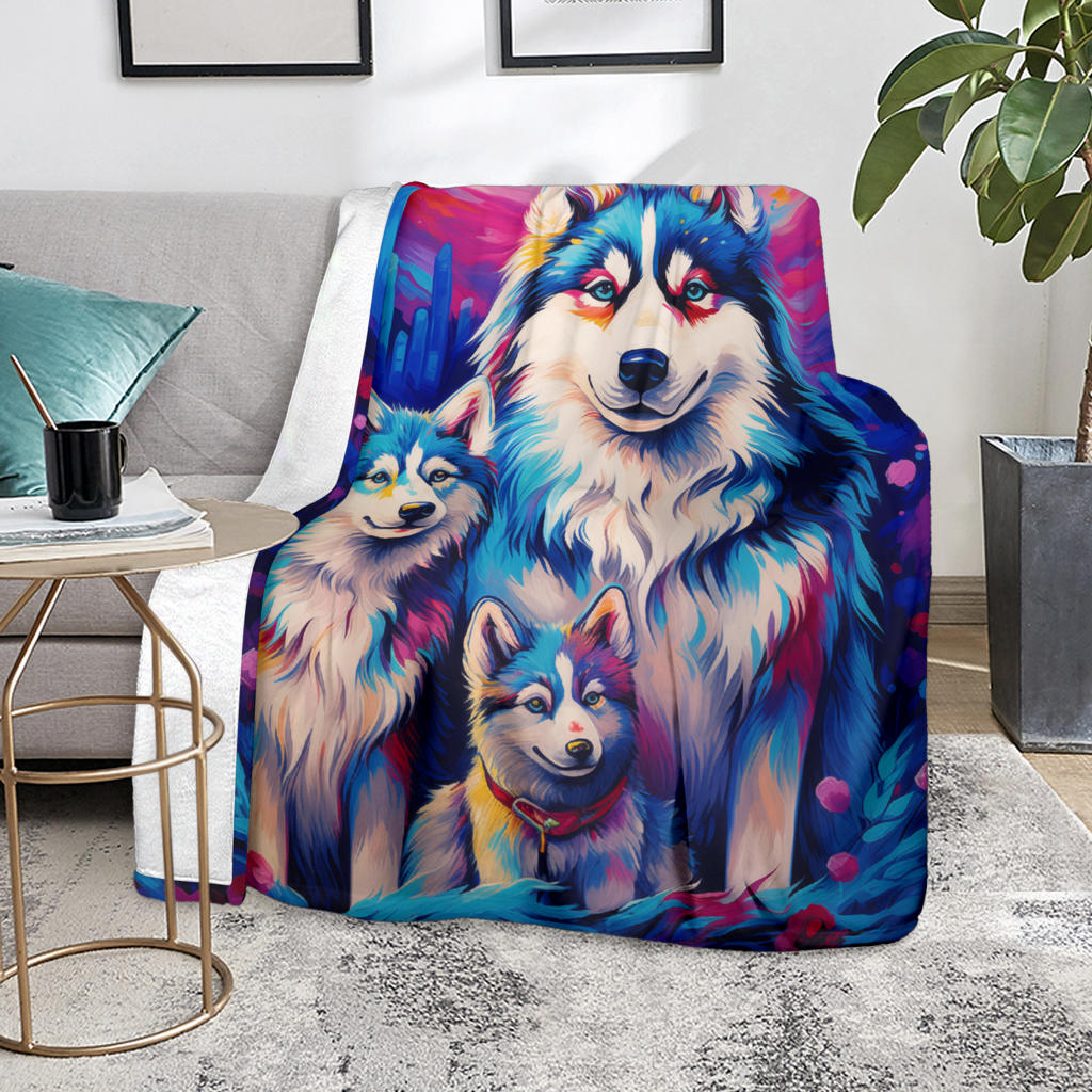 Alaskan Malamute Blanket, Trippy Psychedelics Alaskan Malamute Fleece Blanket, Alaskan Malamute Throw Blanket, Alaskan Malamute Gifts