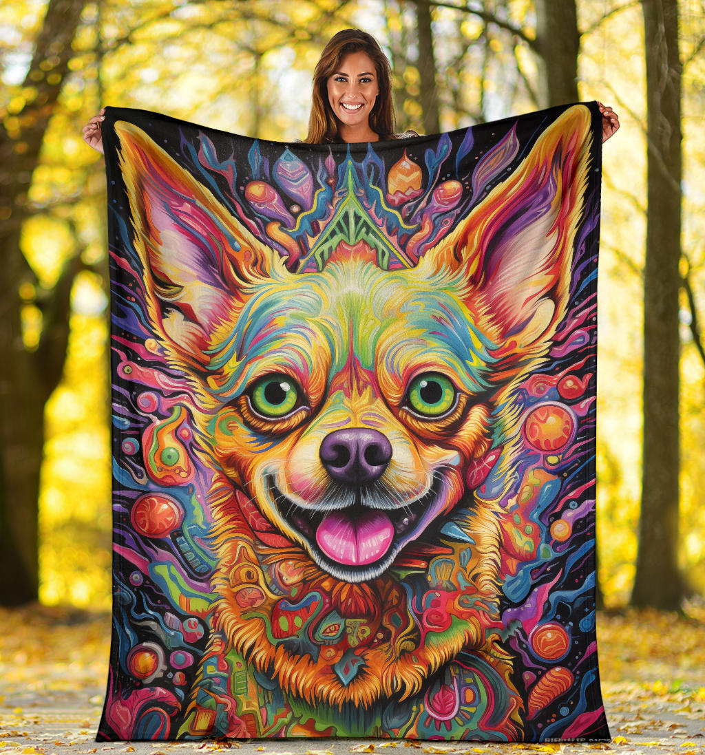 Trippy Psychedelics Chihuahua Blanket, Chihuahua Throw Blanket, Chihuahua Fleece Blanket, Chihuahua Gifts