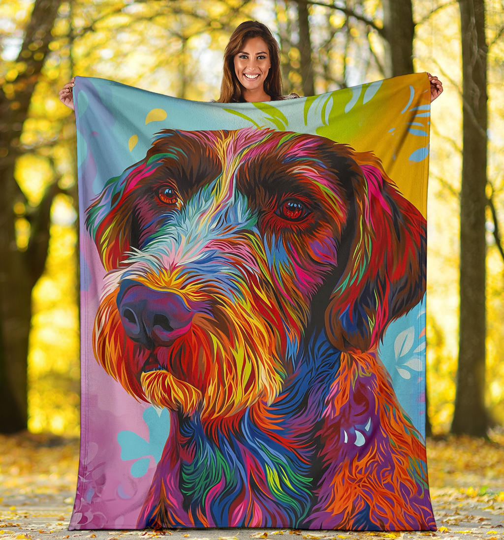 German Wirehaired Pointer Blanket, Trippy Psychedelics German Wirehaired Pointer Fleece Blanket, German Wirehaired Pointer Throw Blanket, German Wirehaired Pointer Gifts