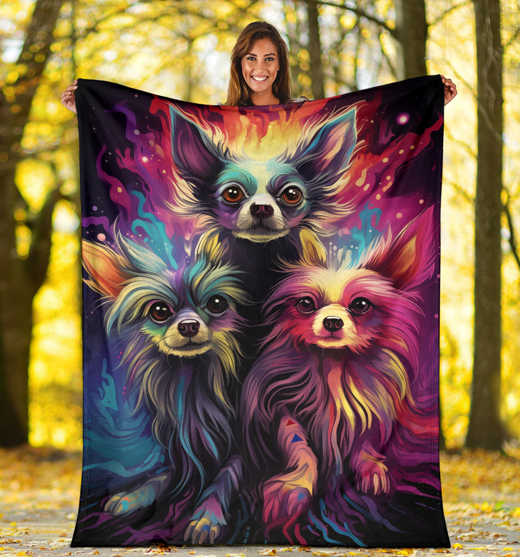 Chinese Crested Blanket, Trippy Psychedelics Chinese Crested Fleece Blanket, Chinese Crested Throw Blanket, Chinese Crested Gifts