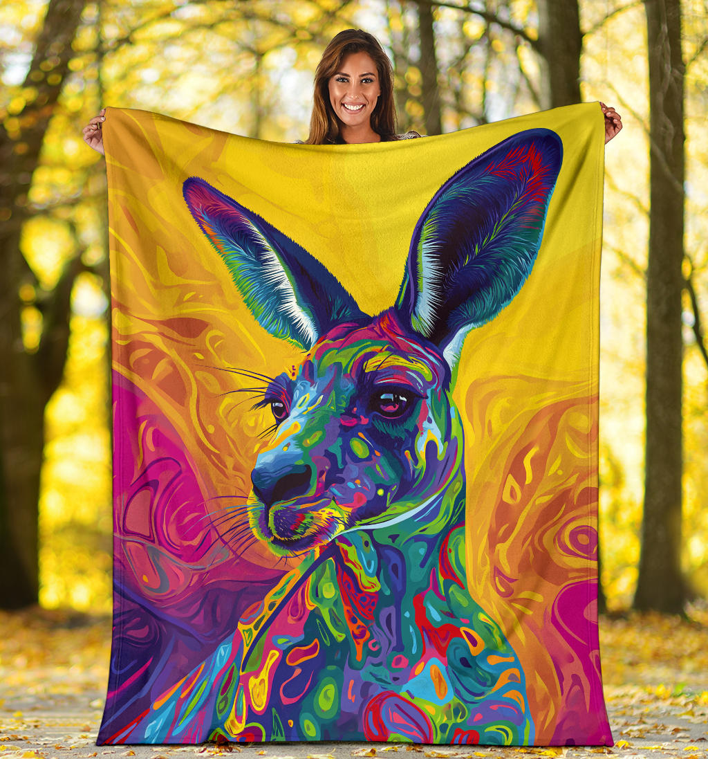 Kangaroo Blanket, Trippy Psychedelics Kangaroo Fleece Blanket, Kangaroo Throw Blanket, Kangaroo Gifts