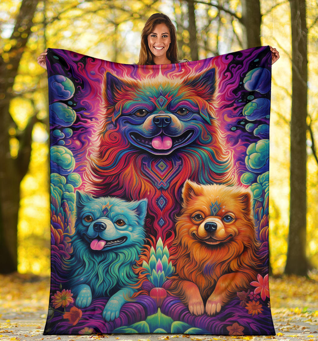 Tibetan Spaniel Blanket, Trippy Psychedelics Tibetan Spaniel Fleece Blanket, Tibetan Spaniel Throw Blanket, Tibetan Spaniel Gifts