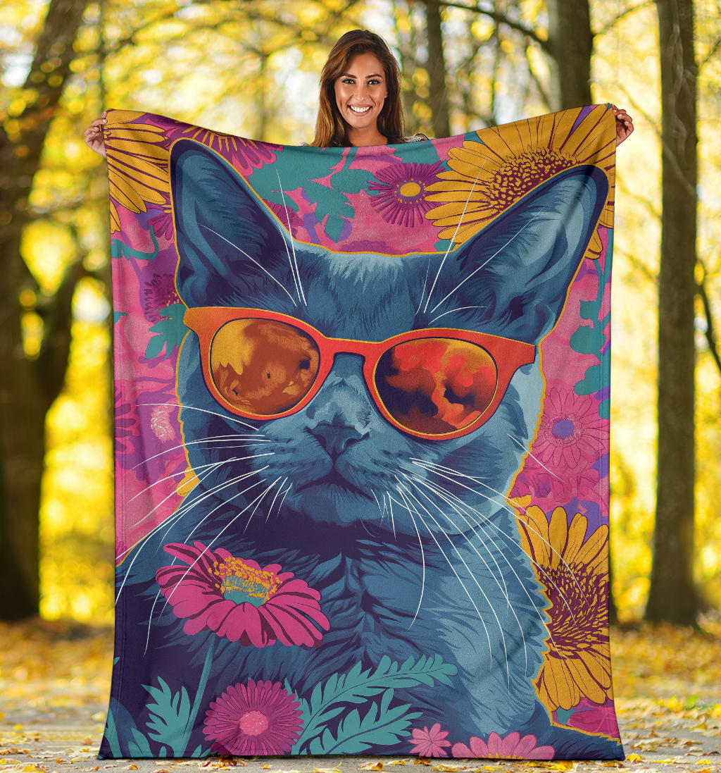 Chartreux cat Blanket, Trippy Psychedelics Chartreux cat Fleece Blanket, Chartreux cat Throw Blanket, Chartreux cat Gifts