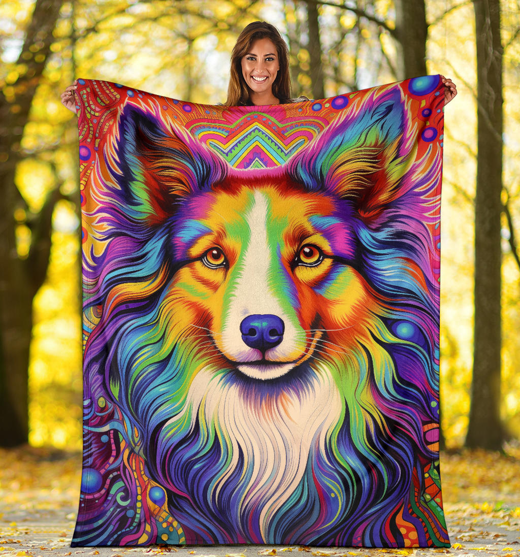 Shetland Sheepdog Blanket, Shetland Sheepdog Fleece Blanket, Shetland Sheepdog Trippy Psychedelics Throw Blanket, Shetland Sheepdog Gifts