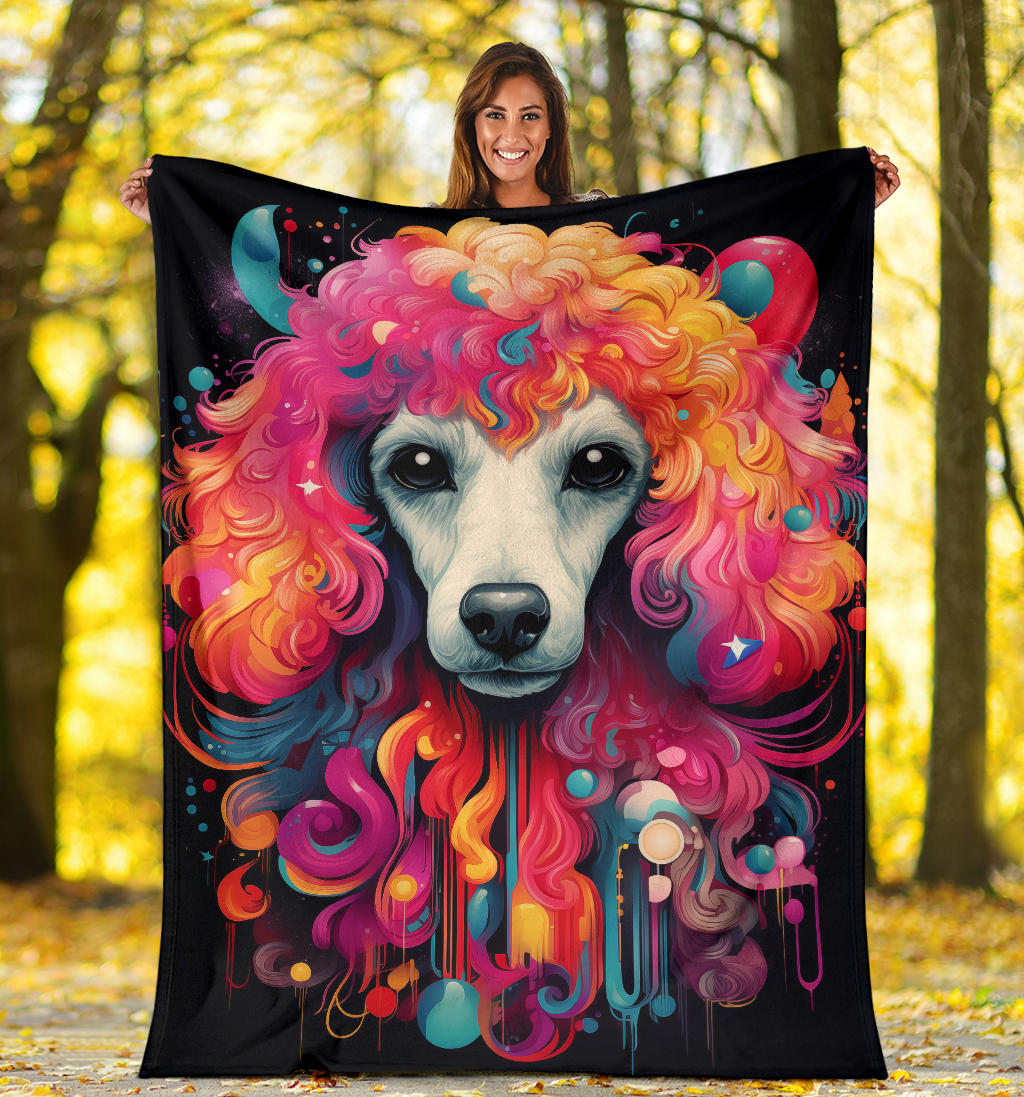 Trippy Psychedelics Poodle Blanket, Poodle Throw Blanket, Poodle Fleece Blanket, Poodle Gifts