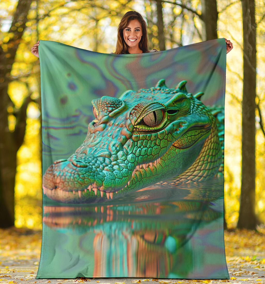 Crocodile Blanket, Trippy Psychedelics Crocodile Fleece Blanket, Crocodile Throw Blanket, Crocodile Gifts