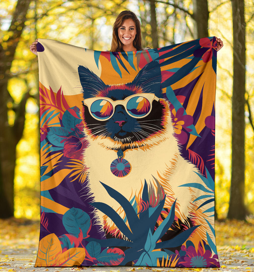 Balinese cat Blanket, Trippy Psychedelics Balinese cat Fleece Blanket, Balinese cat Throw Blanket, Balinese cat Gifts