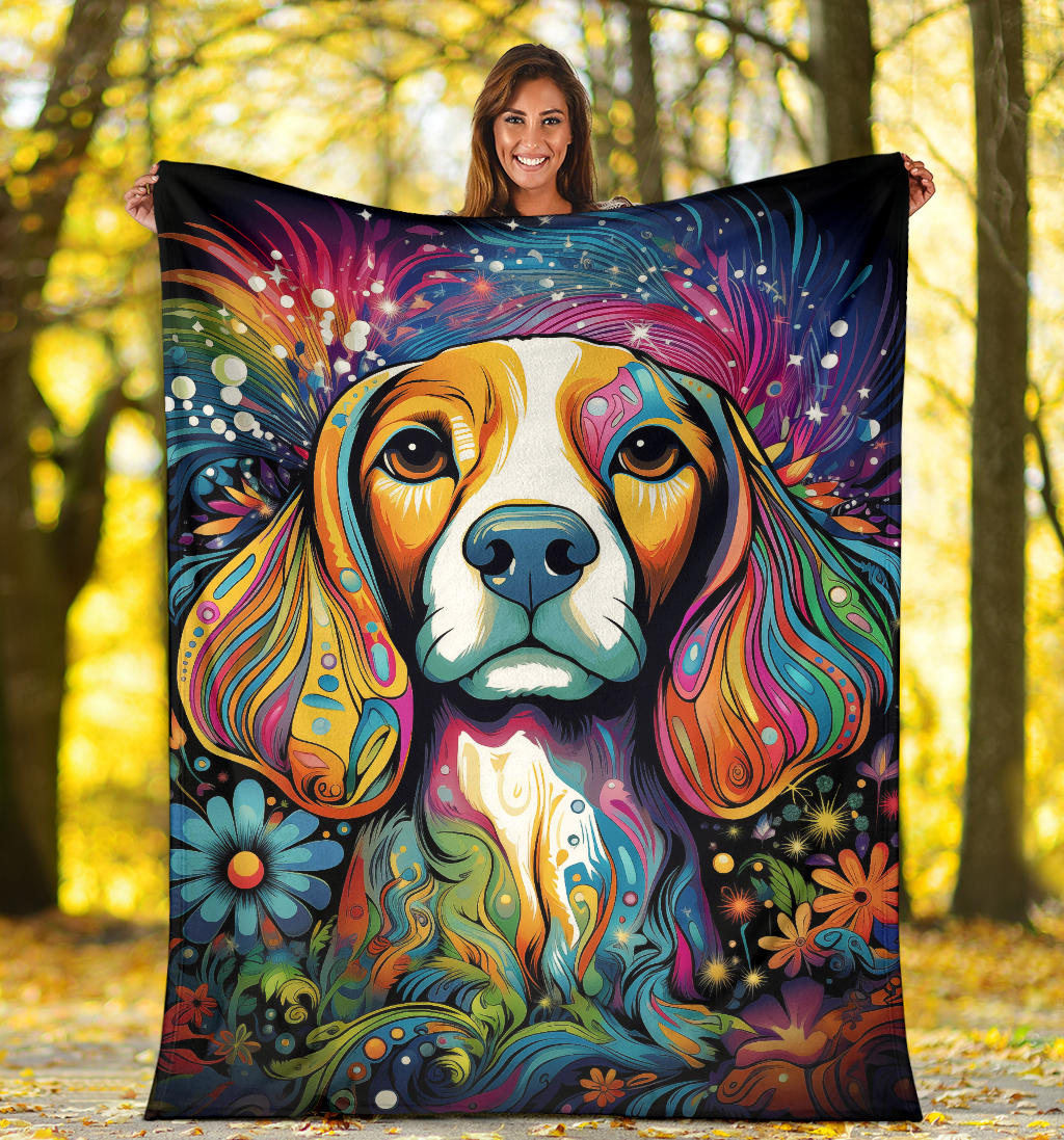 Trippy Psychedelics Beagle Dog, Beagle Dog Fleece Blanket, Beagle Dog Throw Blanket, Beagle Gifts