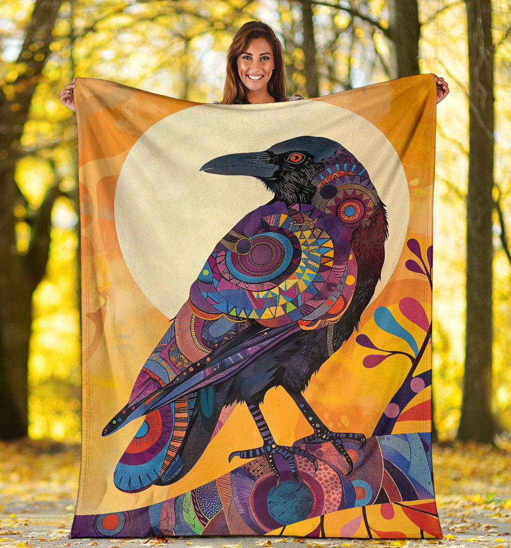 Crow bird Blanket, Trippy Psychedelics Crow bird Fleece Blanket, Crow bird Throw Blanket, Crow bird Gifts