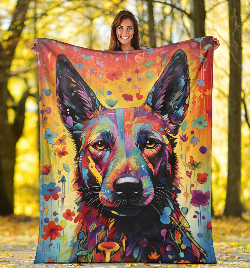 Dutch Shepherd Blanket, Trippy Psychedelics Dutch Shepherd Fleece Blanket, Dutch Shepherd Throw Blanket, Dutch Shepherd Gifts