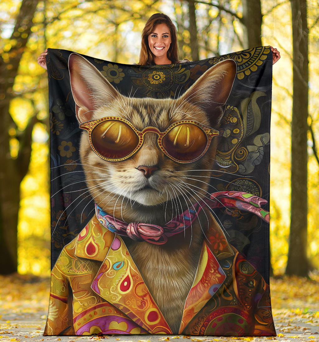 Oriental Cat Blanket, Trippy Psychedelics Oriental Cat Fleece Blanket, Oriental Cat Throw Blanket, Oriental Cat Gifts