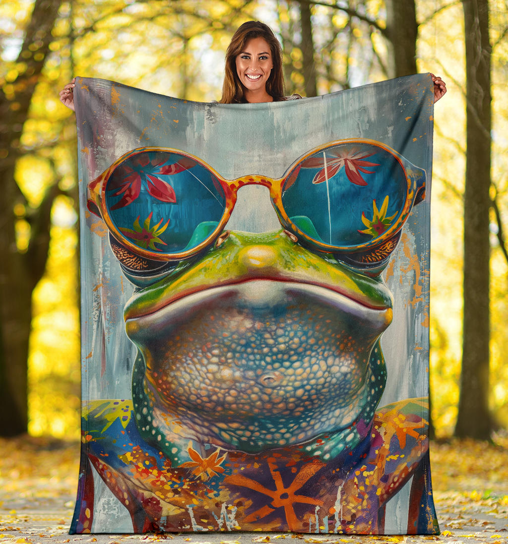 Frog Blanket, Trippy Psychedelics Frog Fleece Blanket, Frog Throw Blanket, Frog Gifts