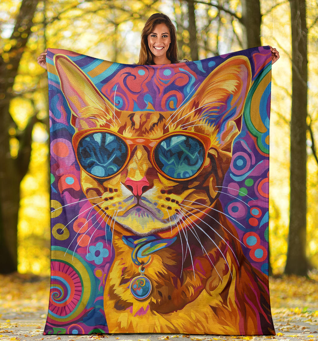 Abyssinian cat Blanket, Trippy Psychedelics Abyssinian cat Fleece Blanket, Abyssinian cat Throw Blanket, Abyssinian cat Gifts