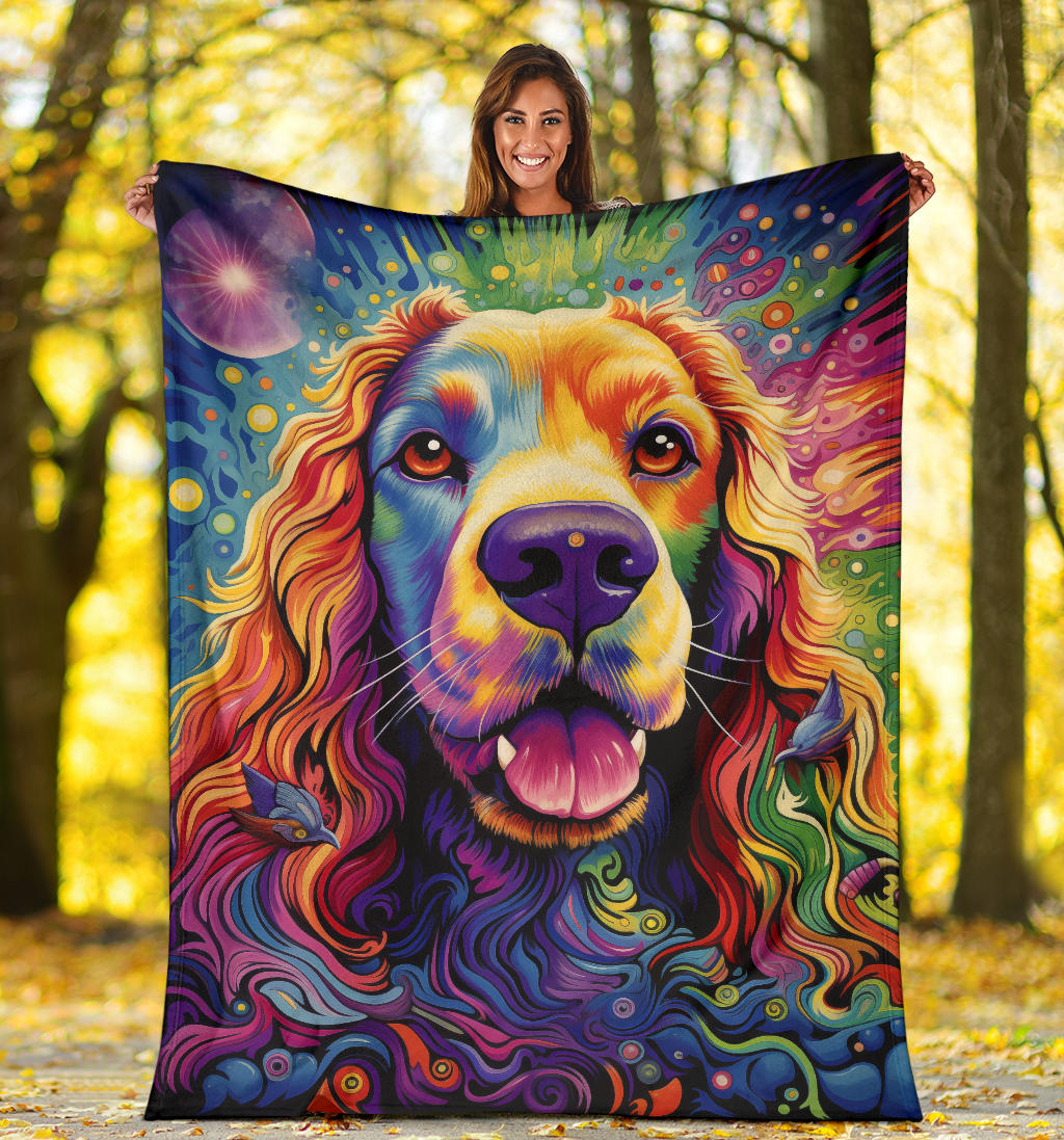 Cocker Spaniel Blanket, Cocker Spaniel Trippy Psychedelics Blanket, Cocker Spaniel Gifts, Cocker Spaniel Throw Blanket