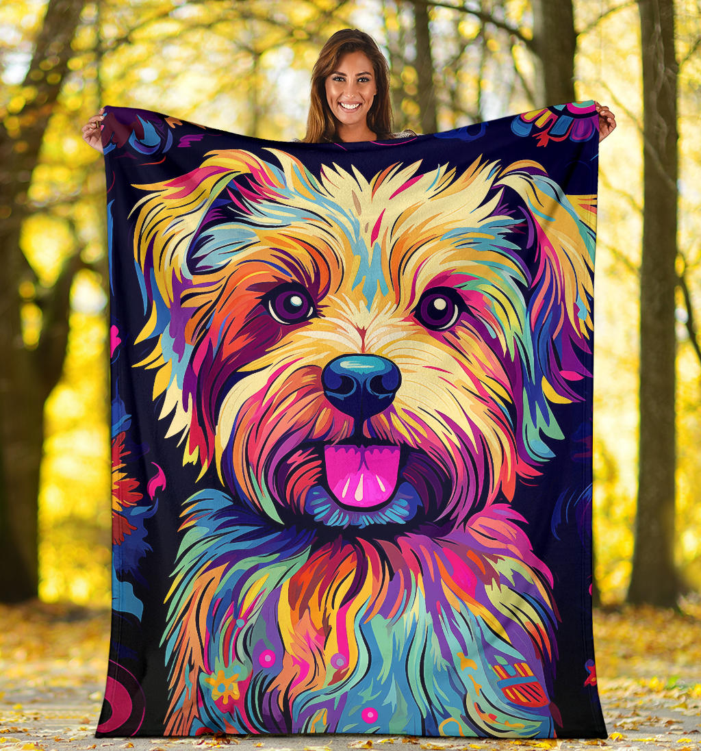 Norfolk Terrier Blanket, Trippy Psychedelics Norfolk Terrier Fleece Blanket, Norfolk Terrier Throw Blanket, Norfolk Terrier Gifts