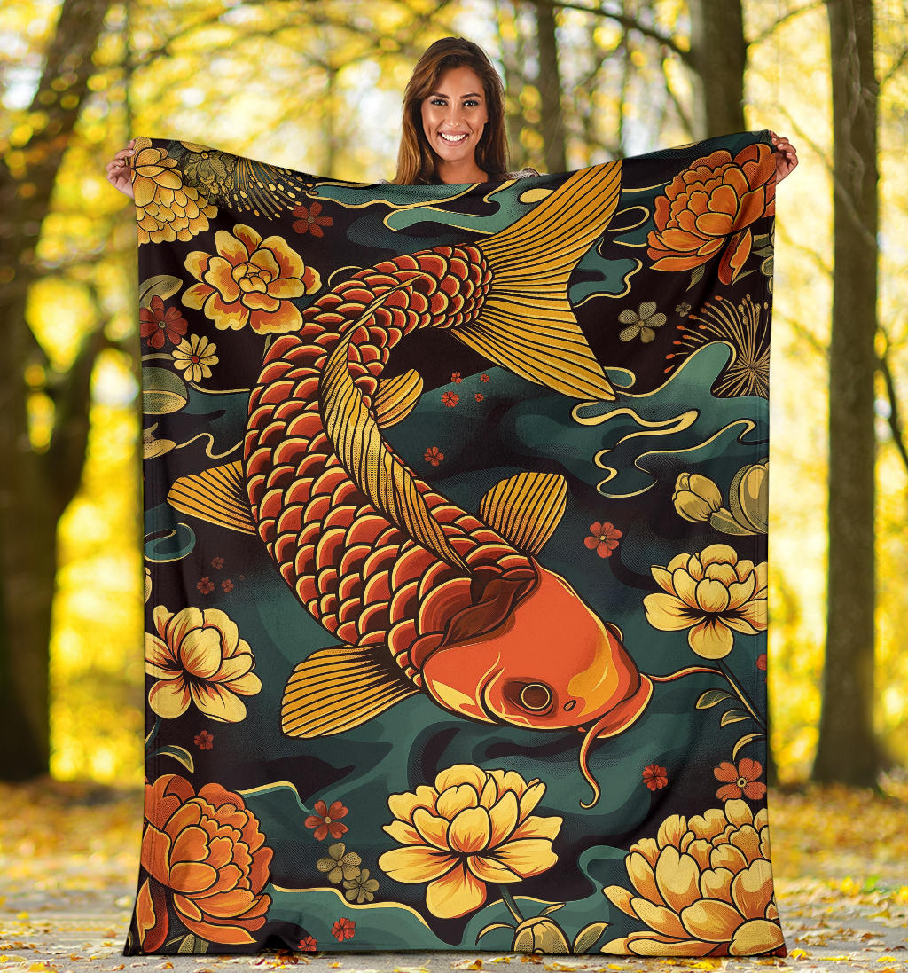 Carp Blanket, Trippy Psychedelics Carp Fleece Blanket, Carp Throw Blanket, Carp Gifts