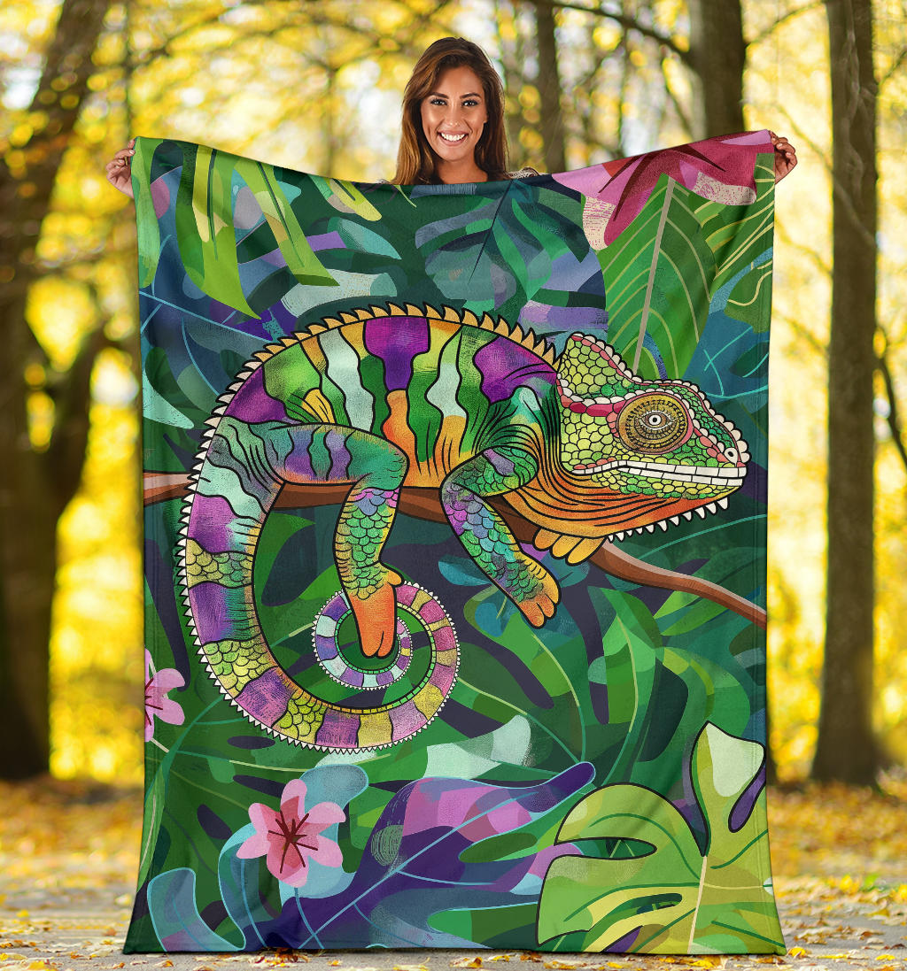 Chameleon Blanket, Trippy Psychedelics Chameleon Fleece Blanket, Chameleon Throw Blanket, Chameleon Gifts