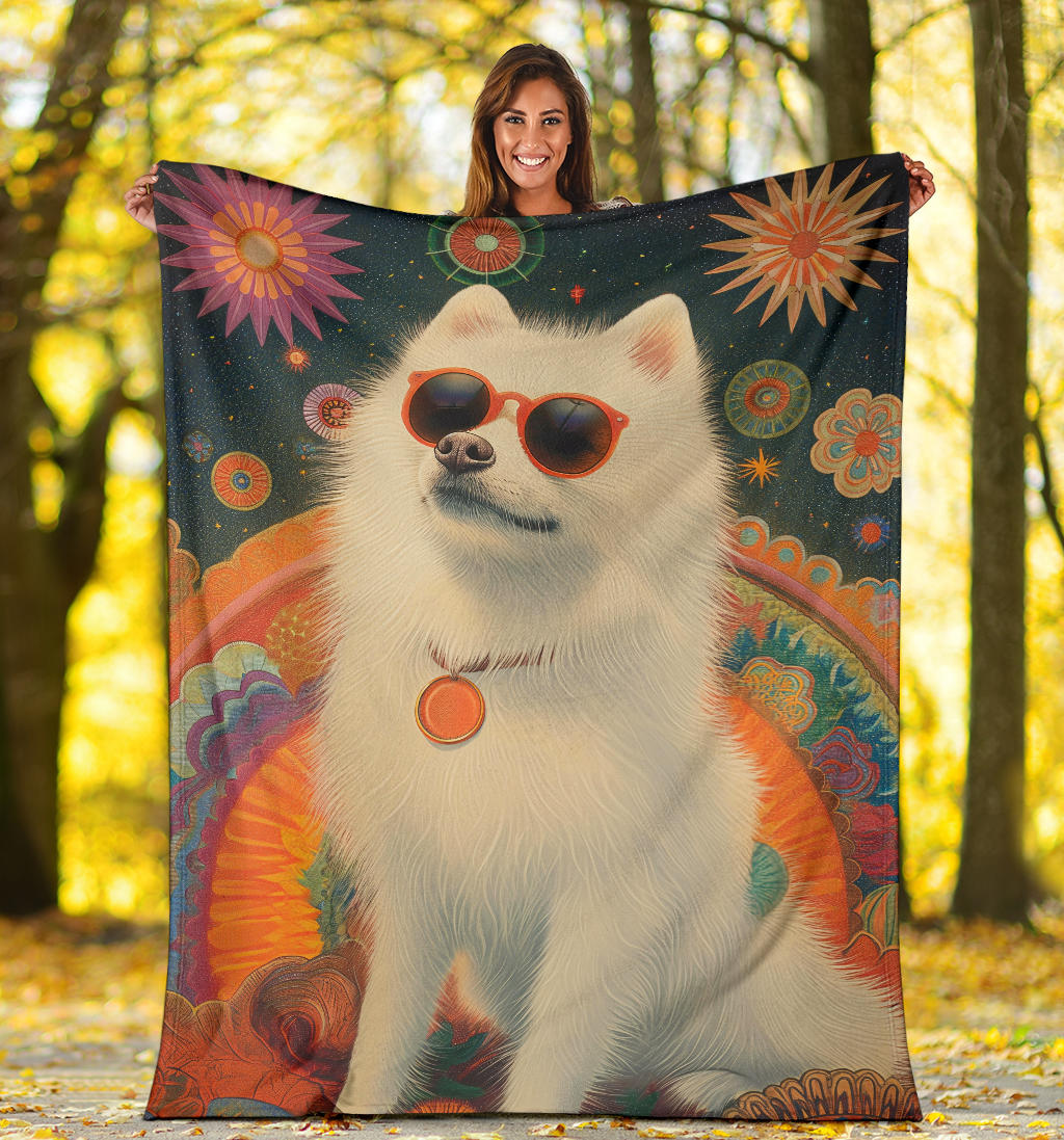 Japanese Spitz Blanket, Trippy Psychedelics Japanese Spitz Fleece Blanket, Japanese Spitz Throw Blanket, Japanese Spitz Gifts