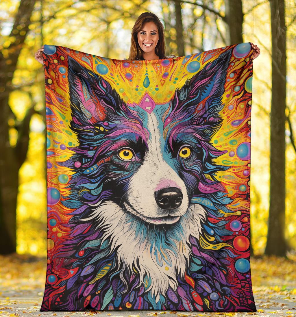 Border Collie Blanket, Border Collie Trippy Psychedelics Blanket, Border Collie Gifts, Border Collie Throw Blanket