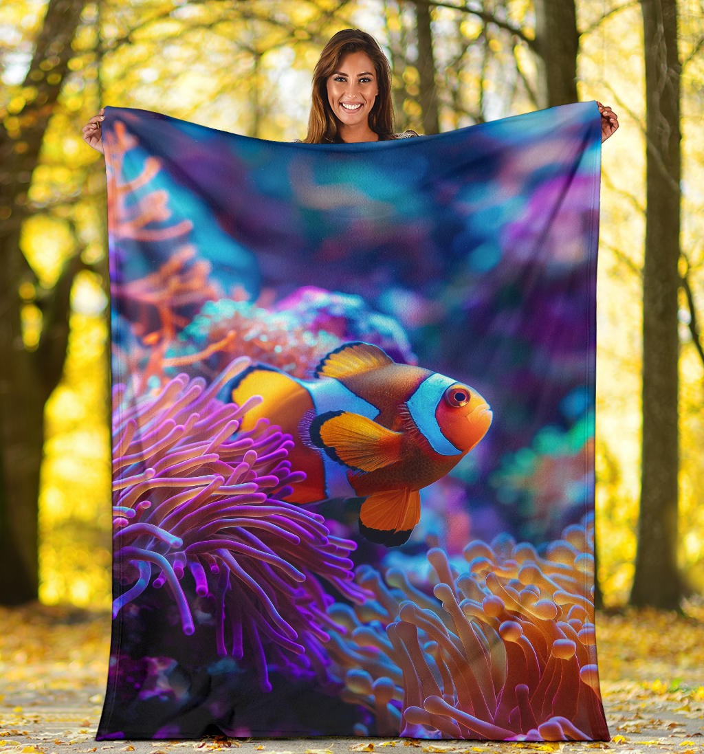 Clownfish Blanket, Trippy Psychedelics Clownfish Fleece Blanket, Clownfish Throw Blanket, Clownfish Gifts