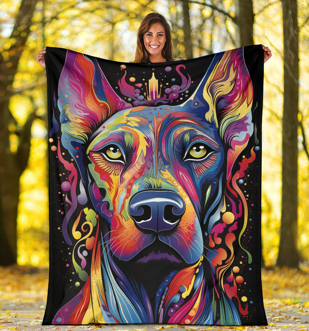 Trippy Psychedelics Doberman Pinscher Blanket, Doberman Pinscher Throw Blanket, Doberman Pinscher Fleece Blanket, Doberman Pinscher Gifts