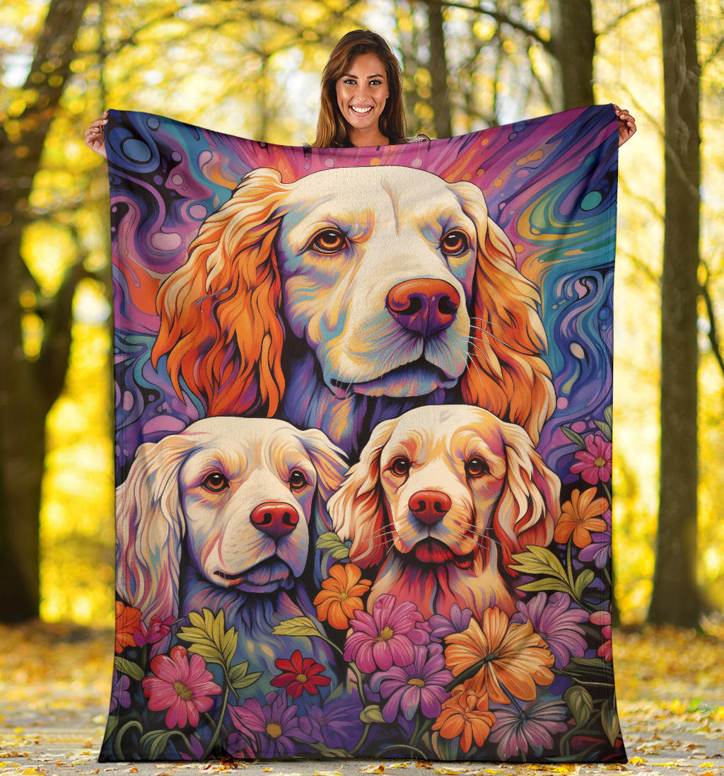 Clumber Spaniel Blanket, Trippy Psychedelics Clumber Spaniel Fleece Blanket, Clumber Spaniel Throw Blanket, Clumber Spaniel Gifts