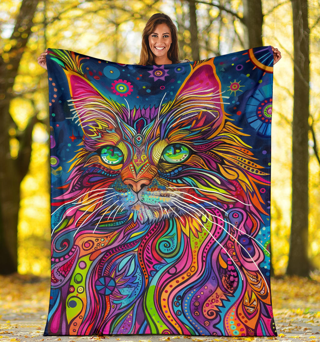 Maine Coon cat Blanket, Trippy Psychedelics Maine Coon cat Fleece Blanket, Maine Coon cat Throw Blanket, Maine Coon cat Gifts