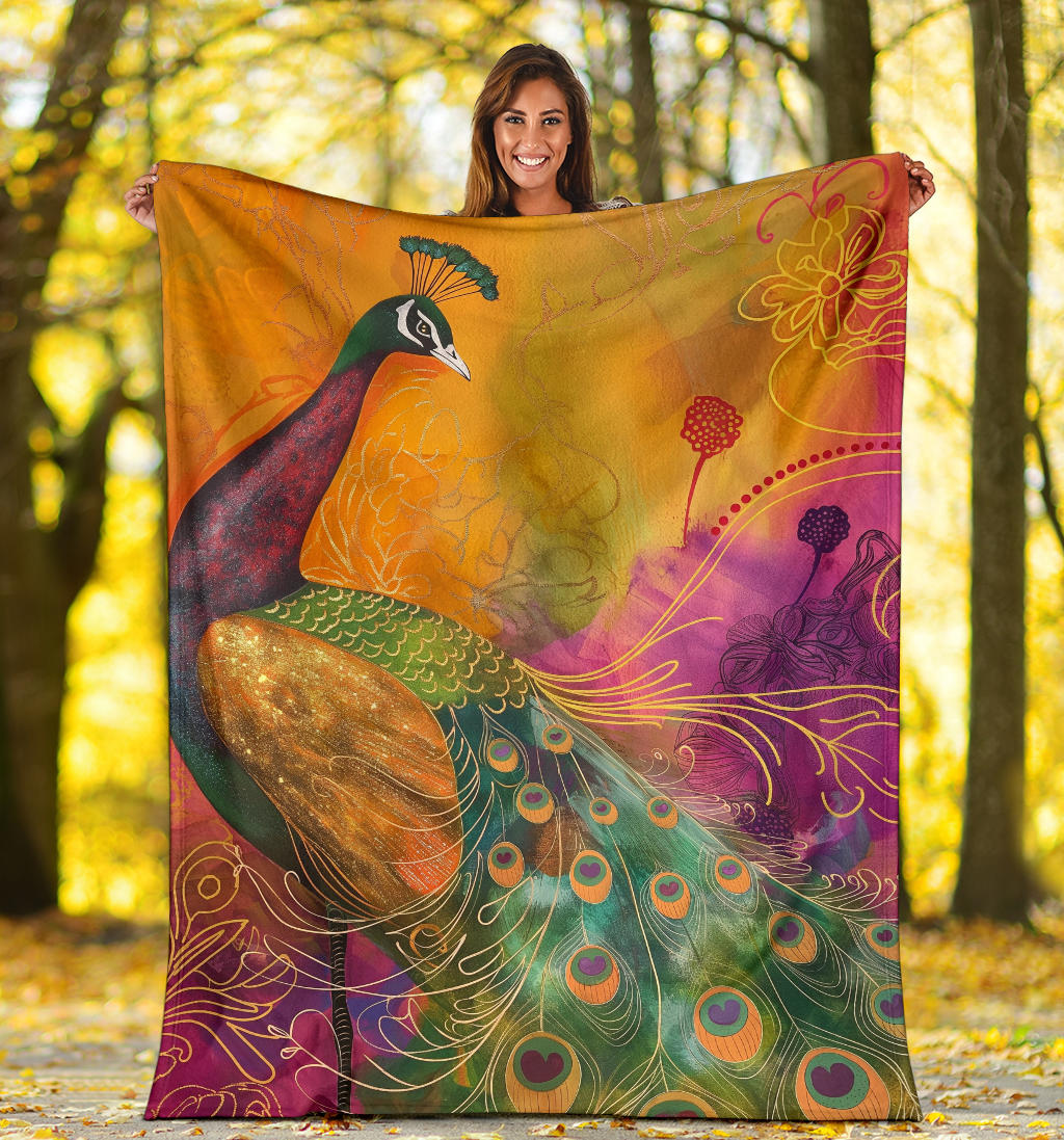 Peacock Blanket, Trippy Psychedelics Peacock Fleece Blanket, Peacock Throw Blanket, Peacock Gifts