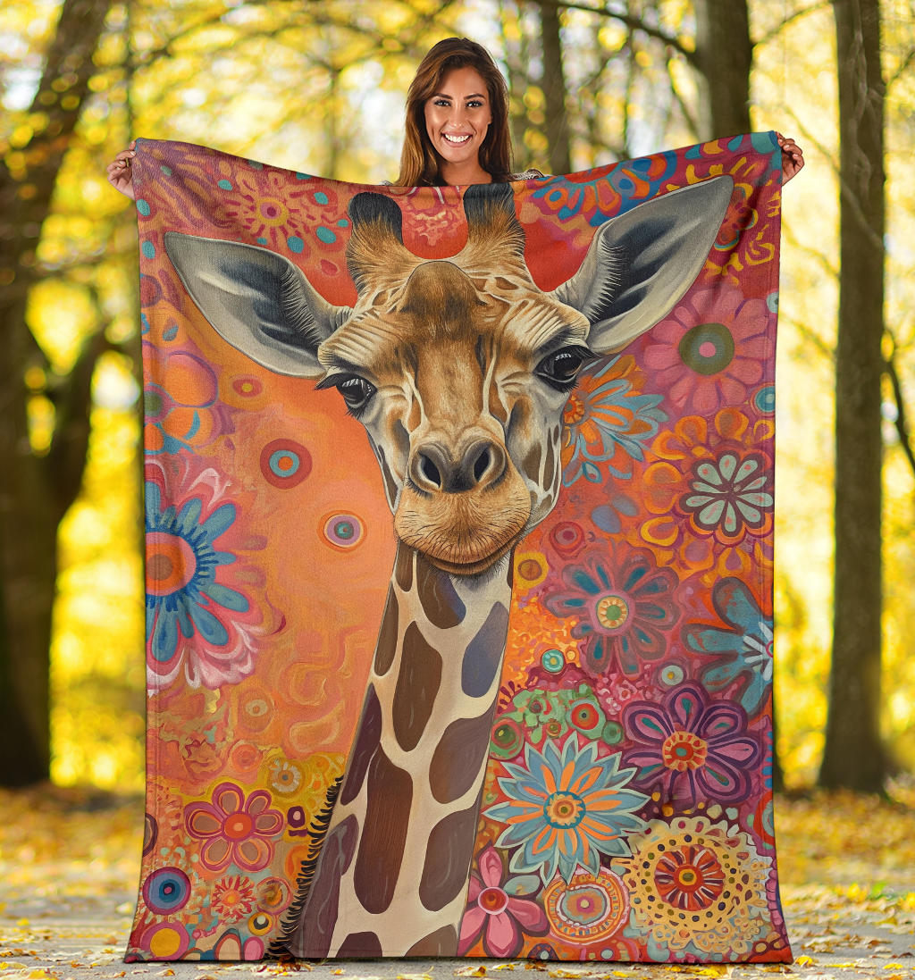 Giraffe Blanket, Trippy Psychedelics Giraffe Fleece Blanket, Giraffe Throw Blanket, Giraffe Gifts