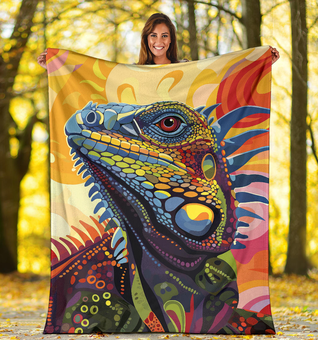 Iguana Blanket, Trippy Psychedelics Iguana Fleece Blanket, Iguana Throw Blanket, Iguana Gifts