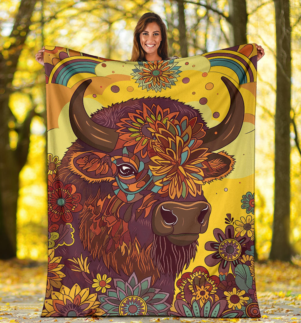 Bison Blanket, Trippy Psychedelics Bison Fleece Blanket, Bison Throw Blanket, Bison Gifts