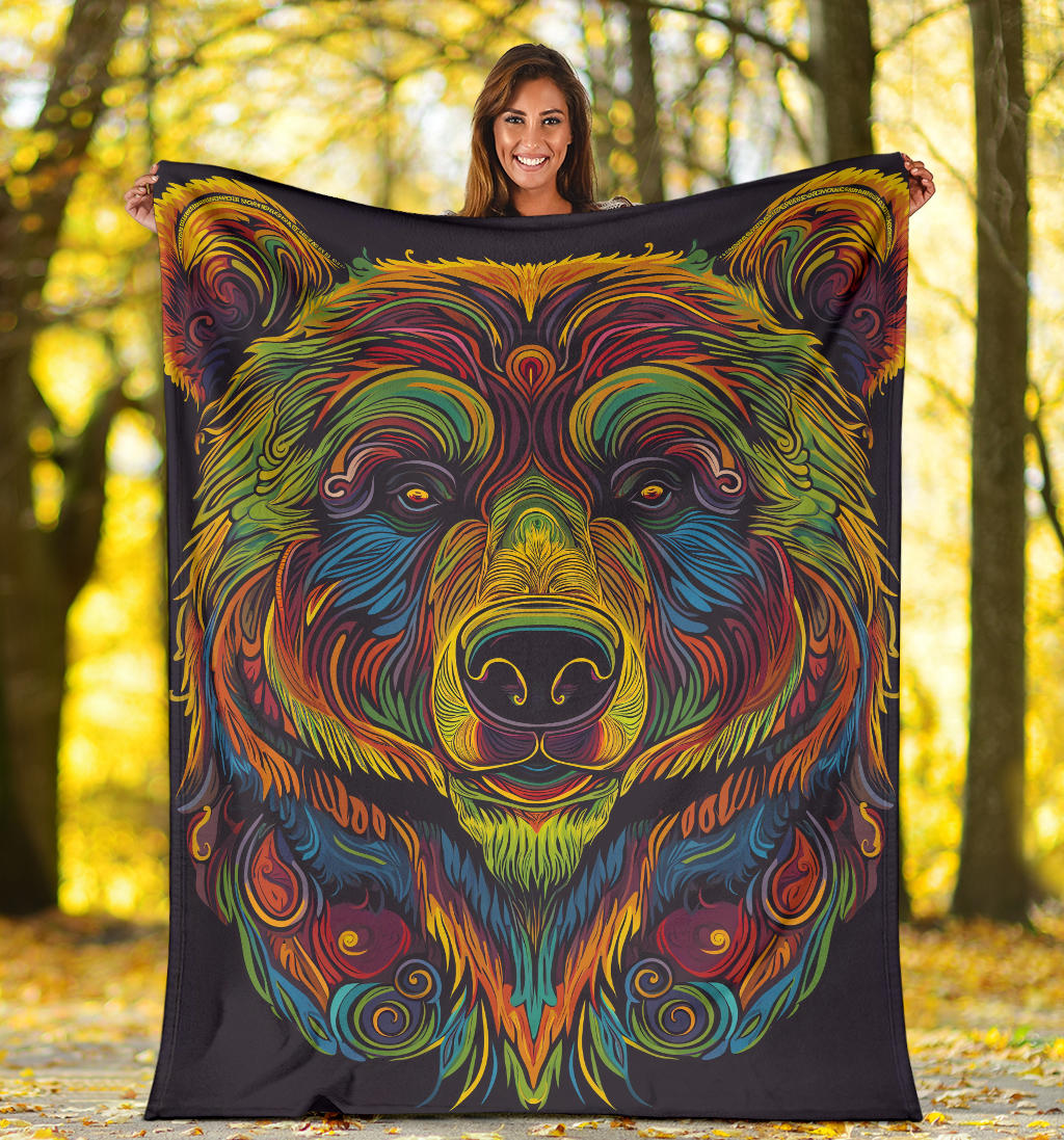 Bear Blanket, Trippy Psychedelics Bear Fleece Blanket, Bear Throw Blanket, Bear Gifts