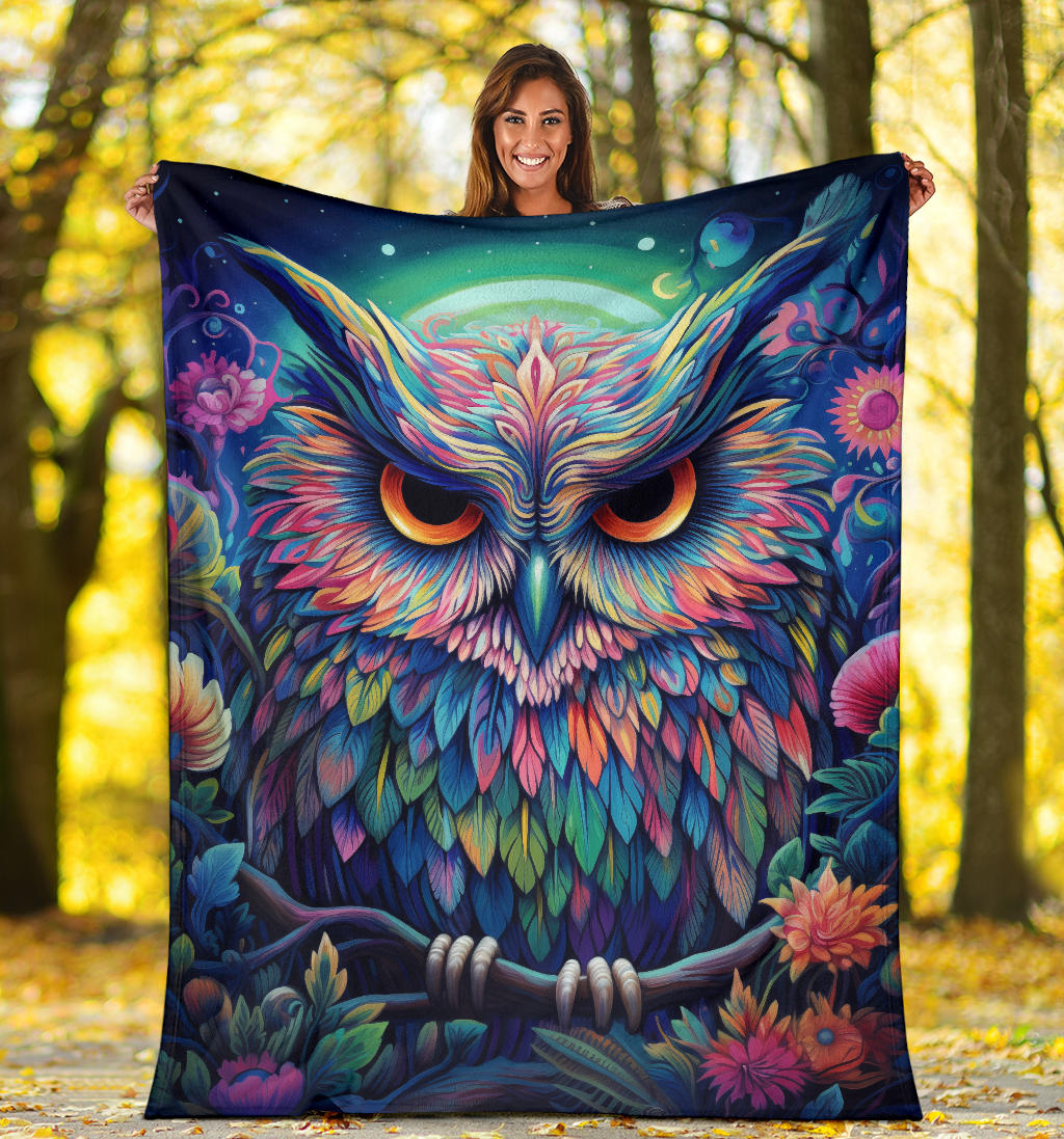 Trippy Psychedelics Owl Blanket