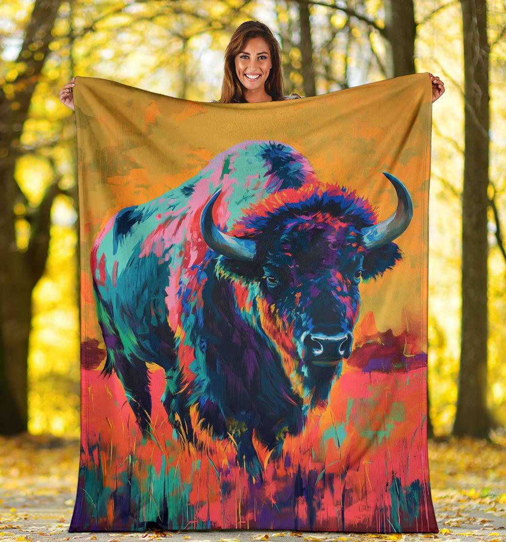 Bison Blanket, Trippy Psychedelics Bison Fleece Blanket, Bison Throw Blanket, Bison Gifts