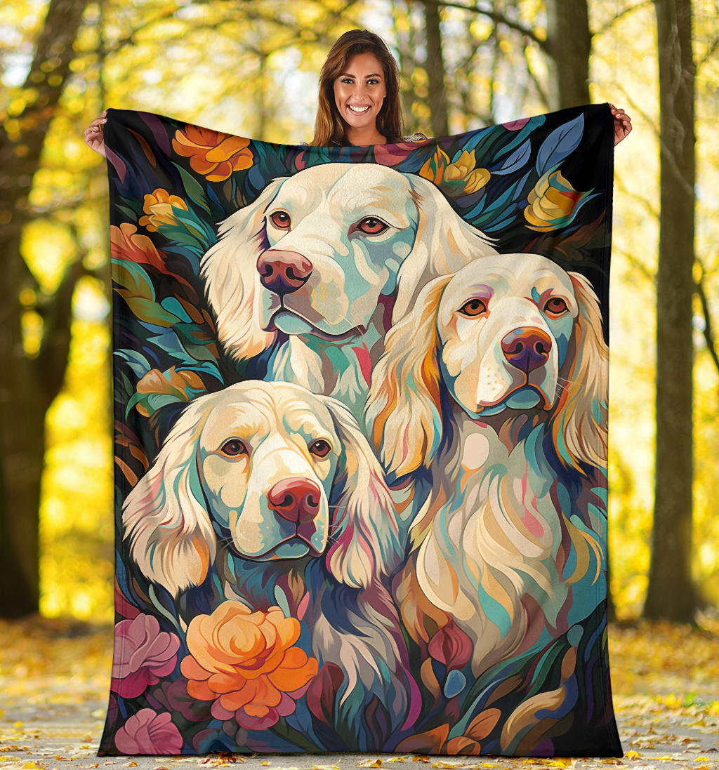 Clumber Spaniel Blanket, Trippy Psychedelics Clumber Spaniel Fleece Blanket, Clumber Spaniel Throw Blanket, Clumber Spaniel Gifts