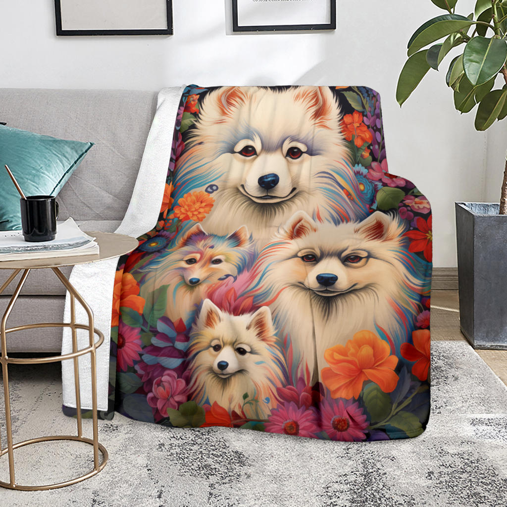 American Eskimo Blanket, Trippy Psychedelics American Eskimo Fleece Blanket, American Eskimo Throw Blanket, American Eskimo Gifts