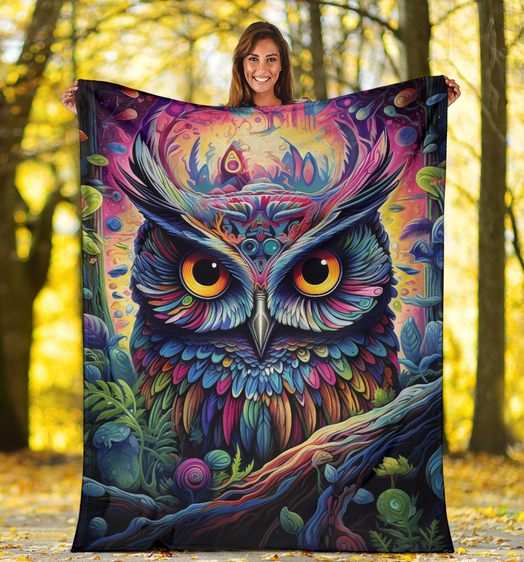 Trippy Psychedelics Owl Blanket, Owl Throw Blanket, Owl Fleece Blanket, Owl Gifts