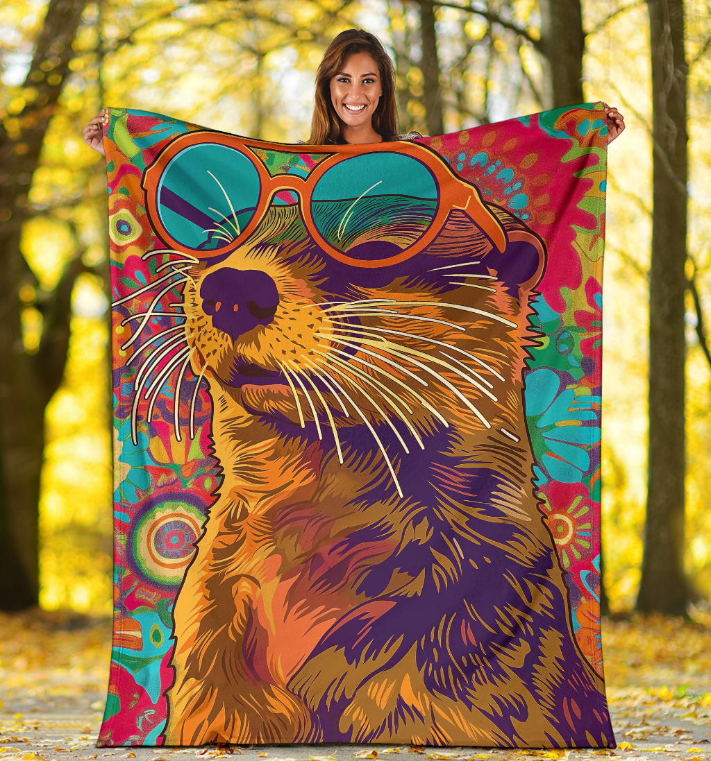 Otter Blanket, Trippy Psychedelics Otter Fleece Blanket, Otter Throw Blanket, Otter Gifts