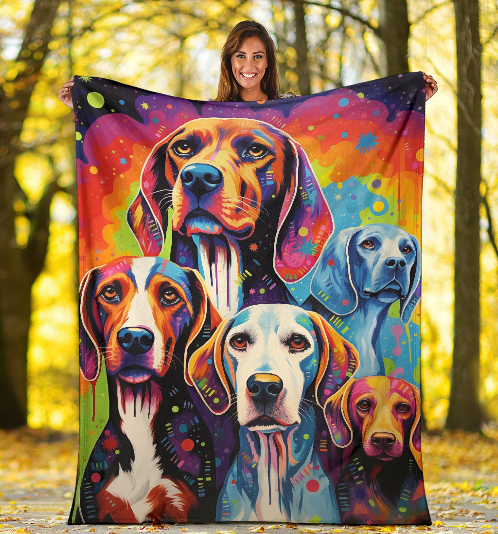 English Foxhound Blanket, Trippy Psychedelics English Foxhound Fleece Blanket, English Foxhound Throw Blanket, English Foxhound Gifts