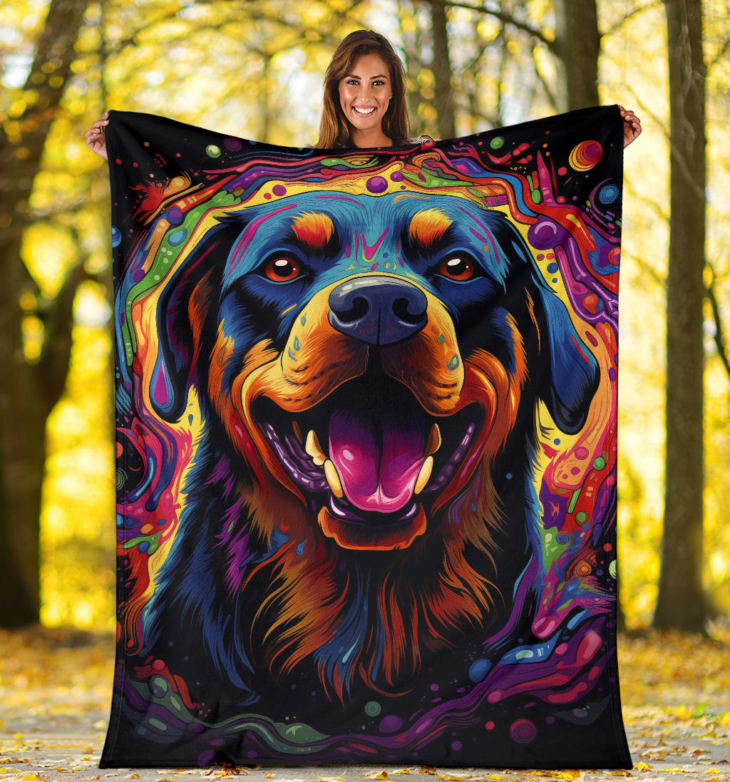 Trippy Psychedelics Rottweiler Blanket, Rottweiler Throw Blanket, Rottweiler Fleece Blanket, Rottweiler Gifts