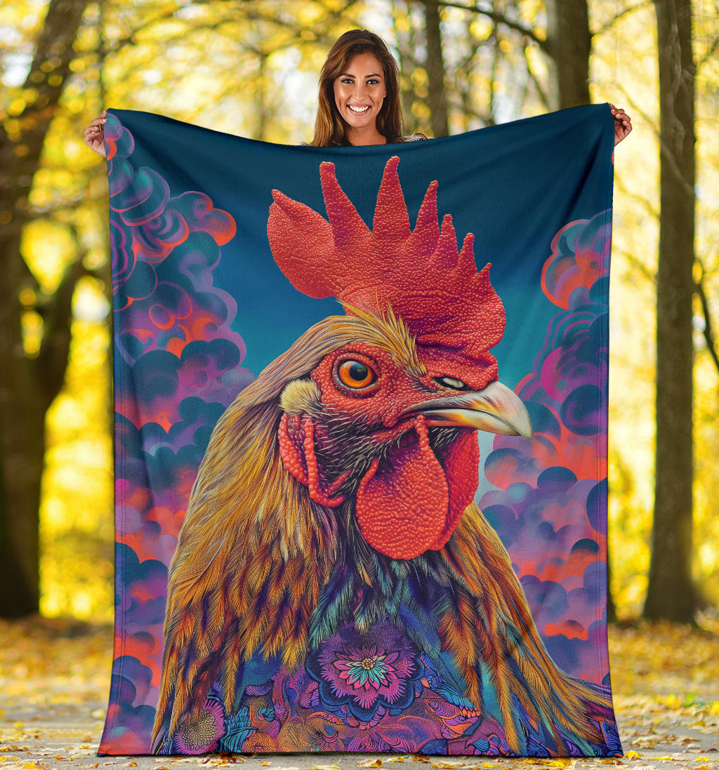 Chicken Blanket, Trippy Psychedelics Chicken Fleece Blanket, Chicken Throw Blanket, Chicken Gifts